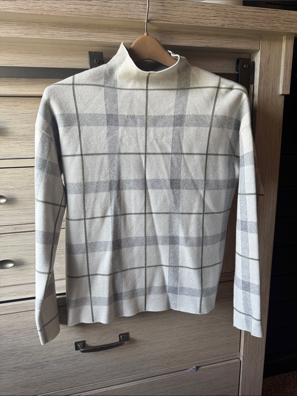 Jones New York Cream Plaid Turtleneck Sweater